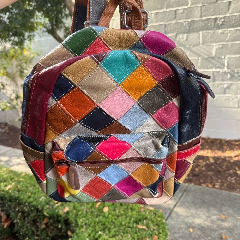 Colorful Patchwork Leather Backpack - image 1